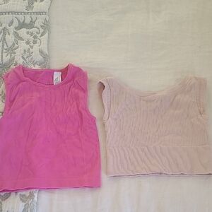 Sleeveless Ribbed Workout Tops - Pink and Soft Pink